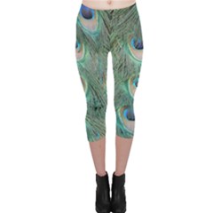 Peacock Feathers Macro Capri Leggings  by GiftsbyNature