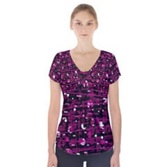 Magenta Abstract Art Short Sleeve Front Detail Top