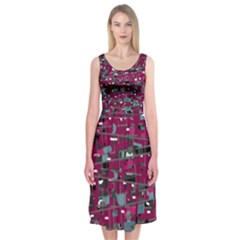 Magenta Decorative Design Midi Sleeveless Dress