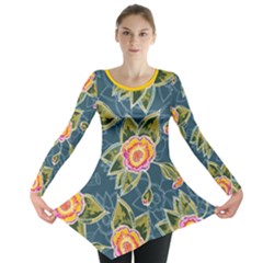 Floral Fantsy Pattern Long Sleeve Tunic 