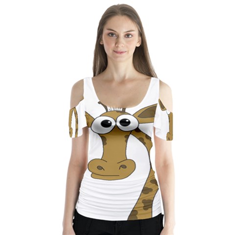 Giraffe  Butterfly Sleeve Cutout Tee  by Valentinaart