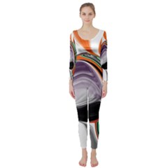 Abstract Orb In Orange, Purple, Green, And Black Long Sleeve Catsuit by digitaldivadesigns