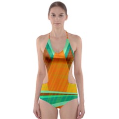 Orange And Green Landscape Cut-out One Piece Swimsuit by Valentinaart