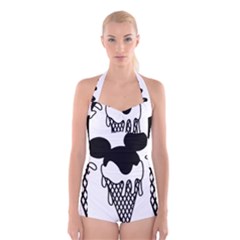 Blackandwhite Mickey Icecream Boyleg Halter Swimsuit  by XOOXOO