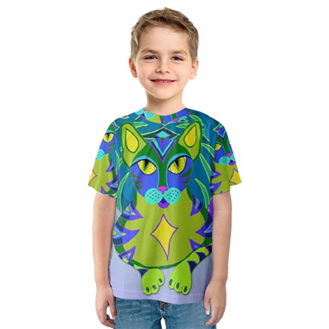 Peacock Tabby Kids  Sport Mesh Tee by jbyrdyoga