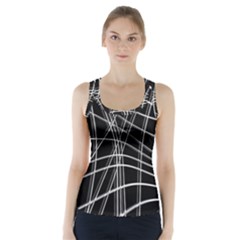 Black And White Warped Lines Racer Back Sports Top by Valentinaart