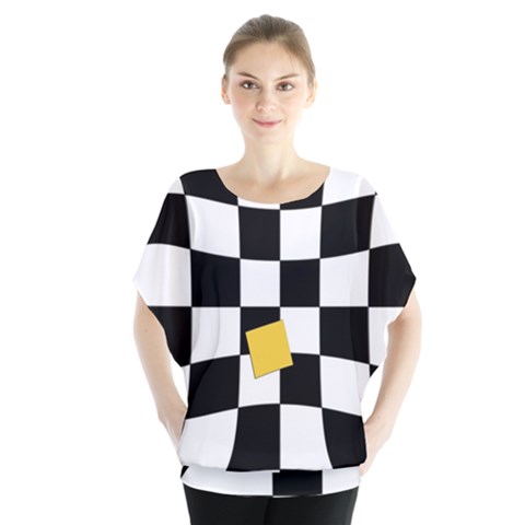 Dropout Yellow Black And White Distorted Check Blouse by designworld65