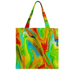 Happy Multicolor Painting Zipper Grocery Tote Bag by designworld65