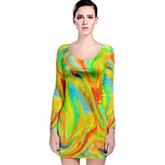 Happy Multicolor Painting Long Sleeve Velvet Bodycon Dress