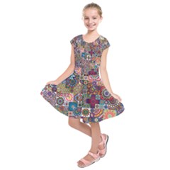 Ornamental Mosaic Background Kids  Short Sleeve Dress