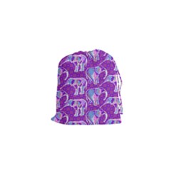 Cute Violet Elephants Pattern Drawstring Pouches (xs)  by DanaeStudio