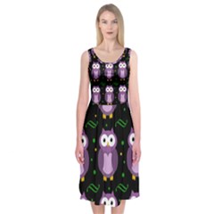 Halloween Purple Owls Pattern Midi Sleeveless Dress