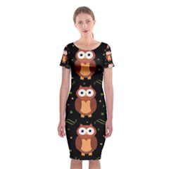 Halloween Brown Owls  Classic Short Sleeve Midi Dress