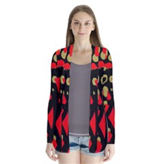 Red Artistic Design Drape Collar Cardigan by Valentinaart