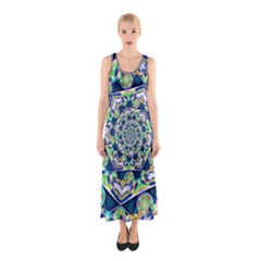 Power Spiral Polygon Blue Green White Sleeveless Maxi Dress by EDDArt