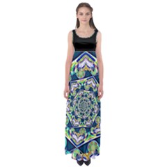 Power Spiral Polygon Blue Green White Empire Waist Maxi Dress by EDDArt