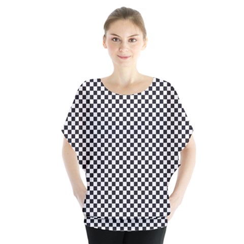 Sports Racing Chess Squares Black White Blouse by EDDArt