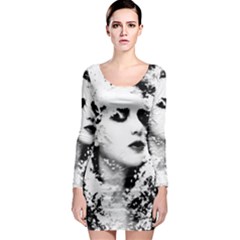 Romantic Dreaming Girl Grunge Black White Long Sleeve Bodycon Dress by EDDArt