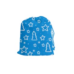 Blue Decorative Xmas Design Drawstring Pouches (medium)  by Valentinaart