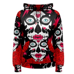 Sugar Skull Red Roses Women s Pullover Hoodie