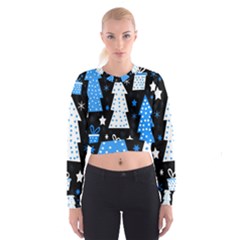 Blue Playful Xmas Women s Cropped Sweatshirt