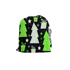 Green Playful Xmas Drawstring Pouches (medium) 