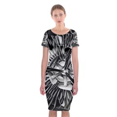 Black And White Passion Flower Passiflora  Classic Short Sleeve Midi Dress by yoursparklingshop