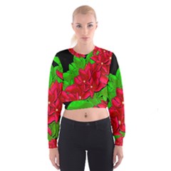 Xmas Red Flowers Women s Cropped Sweatshirt