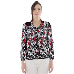 Red Abstract Flowers Wind Breaker (women) by Valentinaart