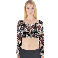 Abstract Floral Design Long Sleeve Crop Top