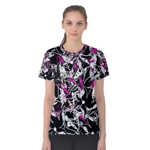 Purple Abstract Flowers Women s Cotton Tee by Valentinaart