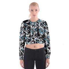 Blue Abstract Flowers Women s Cropped Sweatshirt by Valentinaart