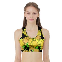 Yellow Tulips Sports Bra With Border