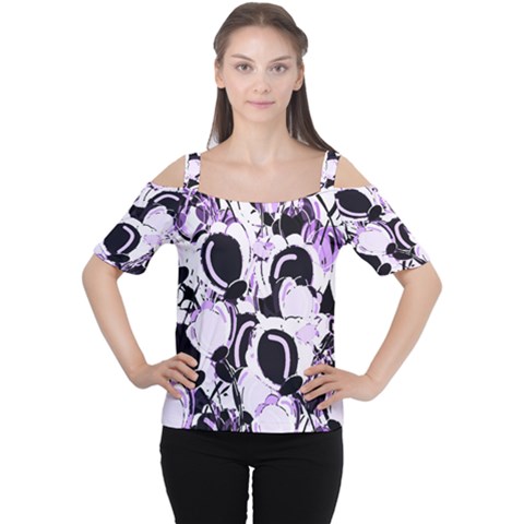 Purple Abstract Garden Women s Cutout Shoulder Tee by Valentinaart