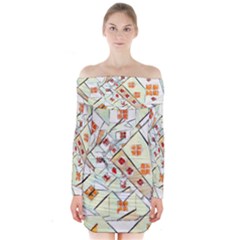 Multicolor Abstract Painting  Long Sleeve Off Shoulder Dress