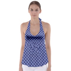 Blue And White Checkered Painting Design  Babydoll Tankini Top