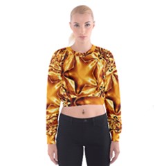 Elegant Gold Copper Shiny Elegant Christmas Star Women s Cropped Sweatshirt