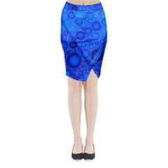 Dark Blue Abstract Circles Design  Midi Wrap Pencil Skirt