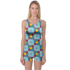 Shapes In Squares Pattern                                                                                                            Women s Boyleg One Piece Swimsuit