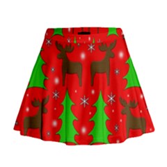 Reindeer And Xmas Trees Pattern Mini Flare Skirt by Valentinaart