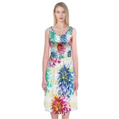 Colorful Dahlias Midi Sleeveless Dress