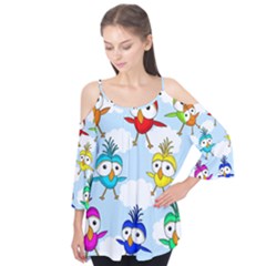 Cute Colorful Birds  Flutter Tees