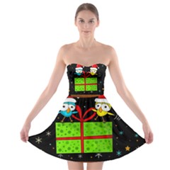 Cute Christmas Birds Strapless Bra Top Dress