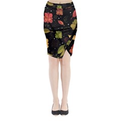 Autumn Flowers  Midi Wrap Pencil Skirt