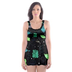 Blue And Green Flowers  Skater Dress Swimsuit