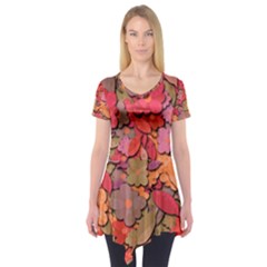 Beautiful Floral Design Short Sleeve Tunic 