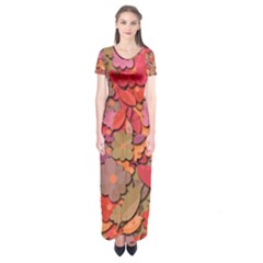 Beautiful Floral Design Short Sleeve Maxi Dress