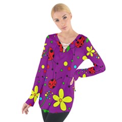 Ladybugs - Purple Women s Tie Up Tee