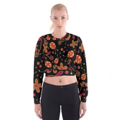 Flowers And Ladybugs 2 Women s Cropped Sweatshirt by Valentinaart