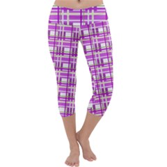 Purple Plaid Pattern Capri Yoga Leggings